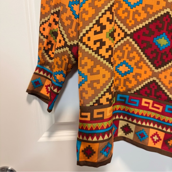 VTG Linea Louis Dell’Olio Tunic 100% Silk 1X Multicolor Geometric Western Boho - Picture 4 of 9
